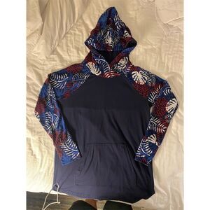 LuLaRoe Amber‎ Hoodie Women's M Blue Floral Pullover Hoodie Long Sleeve Casual